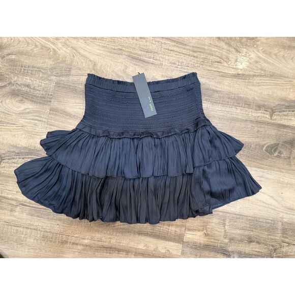 RESET BY JANE NAVY THE SILKY AMORE TIERED RUFFLE PULL ON MINI SKIRT SIZE Large - Picture 2 of 3